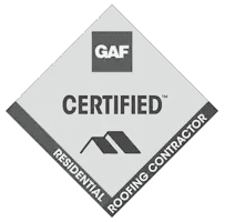 GAF Certified Residential Roofing Contractor logo in grayscale.